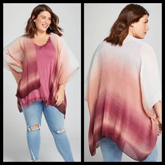 NWT ONESIZE PLUS LANE BRYANT OMBRE DIP DYE RUANA - Picture 2 of 10